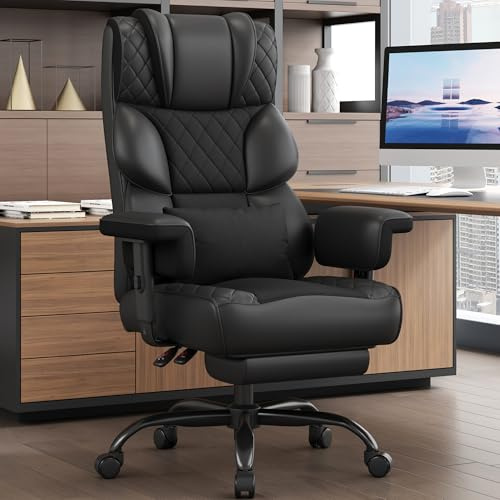Vonesse Office Chair, Desk Chair with Soft Adjustable Armrests, Ergonomic High Back Gaming Chair with Lumbar Support, Executive Computer Chairs with Footrest (PU Leather, Black)