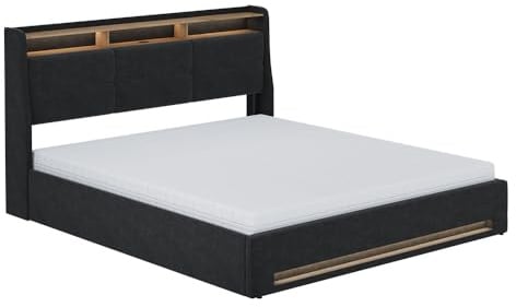 VitaliSpa Polsterbett Christin, Anthrazit/Eiche, 180x200 mit LED, USB-Anschluss & Matratze