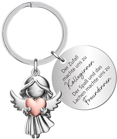 HUKUMA Beste Kollegin Schlüsselanhänger Schutzengel, Schlüsselanhänger Arbeitskollegin mit Spruch, Beste Kollegin Geschenke, Engel Anhänger, Glücksbringer Schutzengel für Arbeitskollegin Geschenke