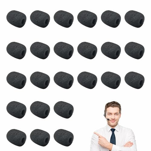 24 pièces protection anti-pop noire pour microphone casque, 8×22×30mm mini-microphone casque bonnette anti-vent mousse de remplacement protection anti-vent microphone mousse revers casque pour petit
