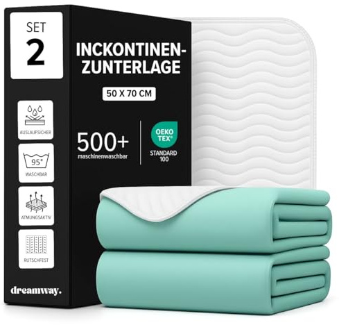 Inkontinenzunterlage waschbar Matratzenschutz 50x70 cm (2er) | Wasserdichte Bett Inkontinenzauflage matratzenauflage Bettunterlage waschbar nässeschutz matratzenauflage