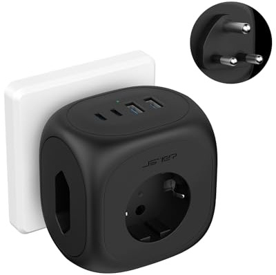 JSVER Reiseadapter für Südafrika, Würfel Adapter Typ M Südafrika Deutschland Reisestecker mit 2 USB C&2 USB A(3,4A 17W)&3 Steckdose für Namibia,Lesotho, Mosambik