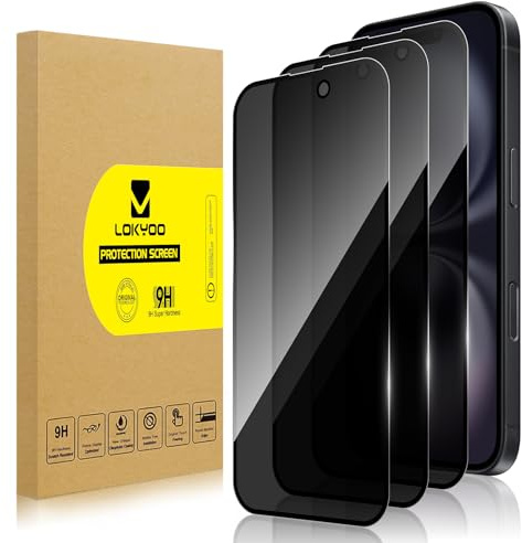 Lokyoo 3 Stück Sichtschutz Full Screen für iPhone 16 | Anti-Spy Panzer Schutz Glas Folie Schutzfolie, Frei von Kratze Displayschutz Hat Keinen Einfluss auf die Hülle
