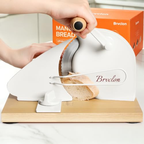 Manual Sourdough Bread Slicer for Homemade Bread, Adjustable Thickness and Uniform Cut, Crank Bread Slicer with Scale Line and Suction Cup, Serrated Blade Design, Patent: USD105861 (White)