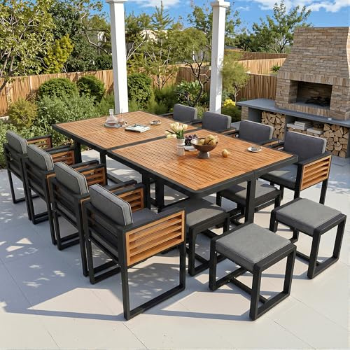 Gartenmöbel Set, Sitzgruppe Garten Lounge 12 Stühle mit Tisch, Terrassenmöbel Balkonmöbel Set für 12 Personen, Gartengarnitur Sitzgarnitur Garten Essgruppe,Hochwertige Tischplatte aus Massivholz