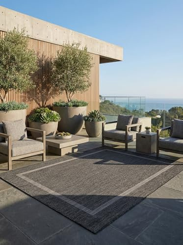 KADIMA DESIGN Outdoor Teppich Unifarben Elegant Wetterfest UV-Beständig Waschbar Strapazierfähig Langlebig Schwarz 160x230 cm Terrasse Balkon Fußbodenheizung geeignet | ALSTER