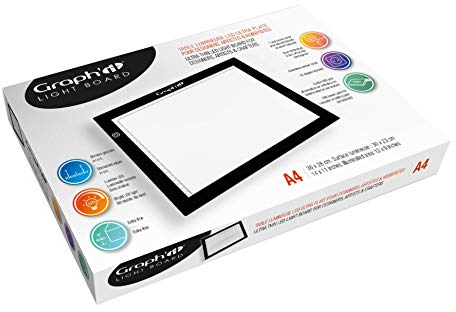 GRAPH’IT Light Board Table lumineuse à éclairage LED ultra plate et légère pour le dessin, 4 niveaux de luminosité, USB-C, zone lumineuse format A4 avec bordure graduée en cm