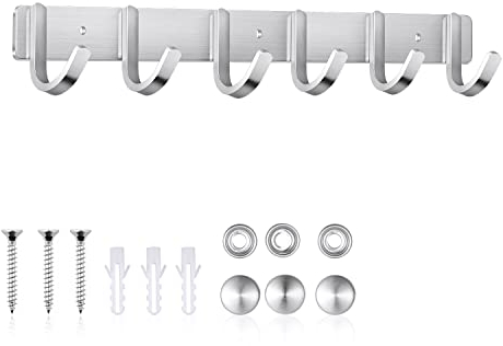 ERWEY Hakenleiste mit 6 Haken Edelstahl Rostfrei Garderobenleiste kleiderhaken Edelstahl für Badezimmer und Küche Kleidung und Schlüssel (6 Haken, 44mm)