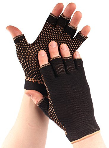 Copper D 1 Pair Black Copper Rayon from Bamboo Copper Compression Gloves, Black Copper 1 Pr, Small Medium