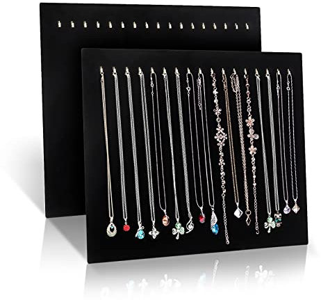 Ballshop Necklace Chain Stand 2 Pack Velvet Necklace Holder Display Stand with 17 hooks 12 x 14.8 inch Necklace Organizer for Bracelets Chains (Black)