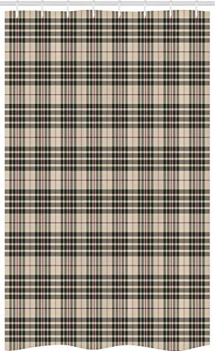 ABAKUHAUS Kariert Schmaler Duschvorhang, Tartan britische Heraldik, Badezimmer Deko Set aus Stoff mit Haken, 120 x 180 cm, Beige Dunkel Taupe Maroon