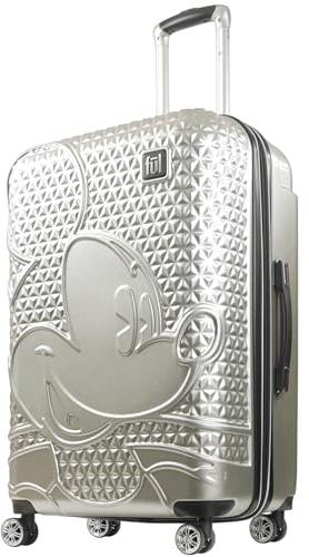 Ful Disney Mickey Mouse Rollgepäck, Hartschalenkoffer mit Spinnrollen, Silber, 73,66 cm, kariert, Größe L 73,7 cm, Silber, 73.66 cm, Kariert, groß, 73,7 cm