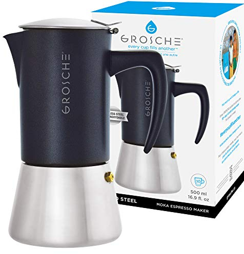 GROSCHE Milano Steel Espressokocher für 10 Espressotassen, Edelstahl, für Induktionsherde, Gas- oder Elektroherde