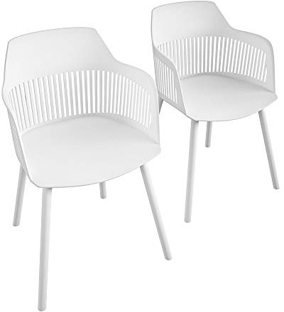 CosmoLiving by Cosmopolitan , Camelo Collection, Indoor/Outdoor Resin, 2-Pack, White Dining Chairs, Contoured Back