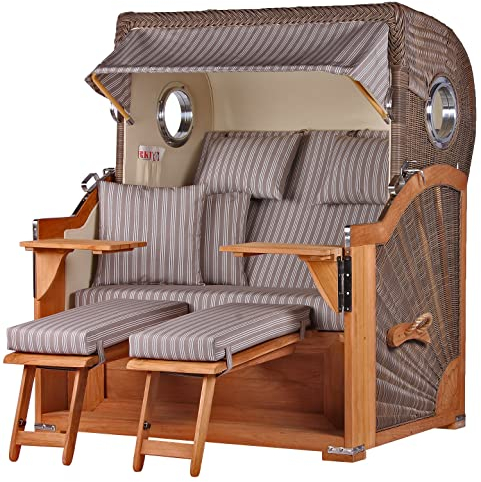 bene living Strandkorb Königssee Ostsee Volllieger Teak Bullauge - PE grau - Modell 501