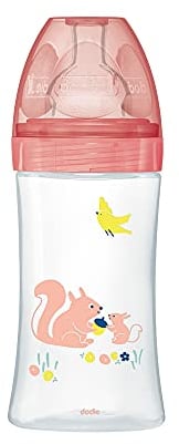 Dodie Babyflasche, Antikolik Sensation+, flacher Sauger, Fluss 2 für Mädchen, rosa, klein, 0-6 Monate, 270 ml, 1 Stück