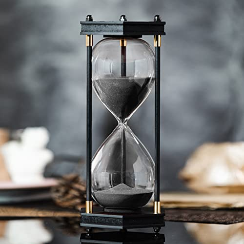 AKAKA MUNING Timer - Große Sanduhr 60 Minuten, Deko Hexagon Rahmen, Schwarzer Sand