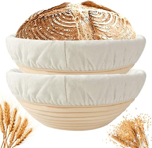 Banneton Bread Proofing Basket Set of 2: 23cm Round Sourdough Bread Making Bowls for Artisan Bread Making for Professionals and Home Bakers