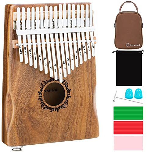 RANMING Kalimba Daumenklavier-Set mit 17 Tasten, Mbira tragbarer Handtasche, Lernbuch und Stimmhammer, Fingerklavierinstrument, Geschenk für Kinder Erwachsene, Anfänger (Akazie-Pickup)