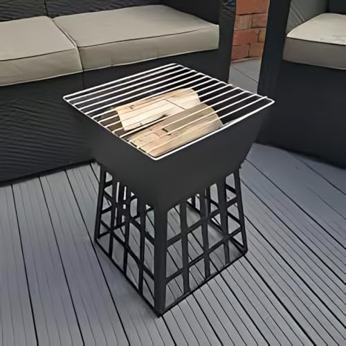 Garden Mile Traditional Outdoor Fire Pits for Garden - Brazier Log Burner Heater Portable Barbeque Heat Resistant Charcoal Burning Pits for Patio, Camping (Tall Square Fire Pit)