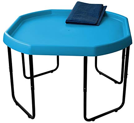 Children's Large Plastic Sand & Water Mixing Play Tray - SKY BLUE - 100cm x 100cm with 3 Tier Height Adjustable Stand and Protective Cover Sheet.
