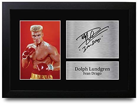 HWC Trading Autogramm, A4 FR Dolph Lundgren Rocky 4 IV Ivan Drago, gedruckt, signiert, für Film-Andenken, gerahmt, A4