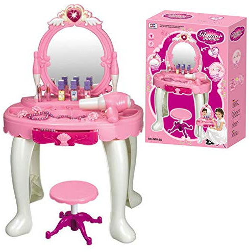 MalPlay Rosa Schminktisch mit Hocker | Schönheitsstudio mit Kosmetik + Spiegel + Zubehör | Geschenk für Kinder ab 3 Jahren
