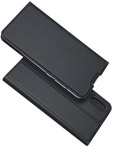COPHONE - Cover Compatibile Huawei Y6 2019 in Pelle Nera. Custodia a Portafoglio in Pelle con Chiusura Magnetica per Y6 2019