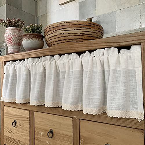 ACMHNC Landhausstil Bistrogardine Vintage Scheibengardine Küchenvorhang Häkeln Spitze Cafe Kurzgardine Esszimmer Fensterdekoration,Beige,W x H 200x30cm