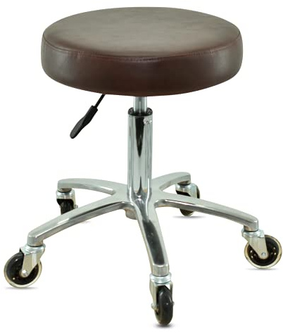 VAKON SALON - Premium Rollhocker braun höhenverstellbar von 50 bis 65 cm - Rundsitz- Drehhocker Arbeitshocker Praxishocker
