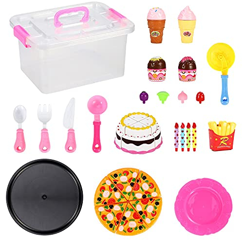 SOKA Pizza, Ice Cream & Cake Pretend Play Toy Set Food Playset for Kids Children Girls Boys 23PCS Complete Set Role Play Early Educational Development for Birthday Christmas 3+