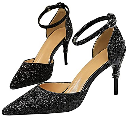 ticticlily Damen Spitze High Heels Stiletto Riemchen Pumps mit Pfennigabsatz Strass