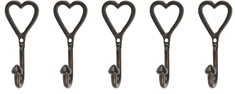 Hammer and Tongs 5X Black 40mm x 100mm Single Heart Hook - Cast Iron Vintage Antique Wall Mounted Hanger