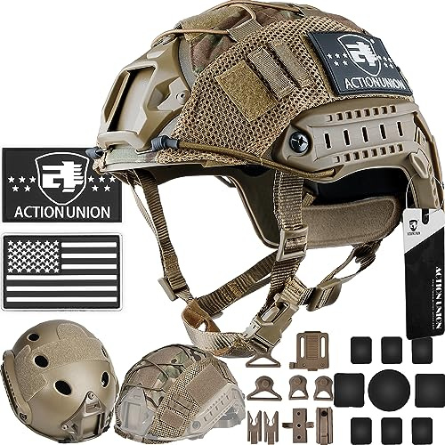 ACTIONUNION Airsoft Fast Helmet Basic Set PJ Type Tactical Paintball Casco (Mediano, Tan)