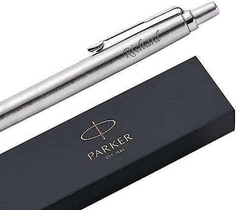 Personalised Silver Engraved Parker Jotter Stainless Steel Ballpoint Pen Black Ink - Luxury Gift Ideas for Men Husband Him Wedding Birthday Anniversaries