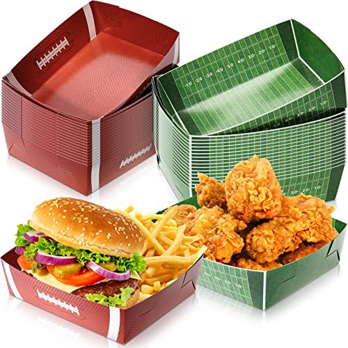 Sawysine 36 Pack Football Party Favors Large Football Plates 5lb Paper Serving Trays Nachos Food Boats Disposable Bowls for Carnival Birthday Party Decorations