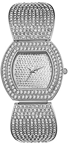 JewelryWe Armbanduhr Damen Elegant Strass Glitzer Rechteckig/Rund Analog Quarz Beiläufige Uhr Damenuhr mit Metallarmband