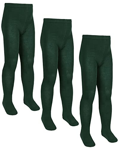 3 pares de medias de algodón para niñas y niños, de 2 a 13 años, verde oscuro, 11-12 Años