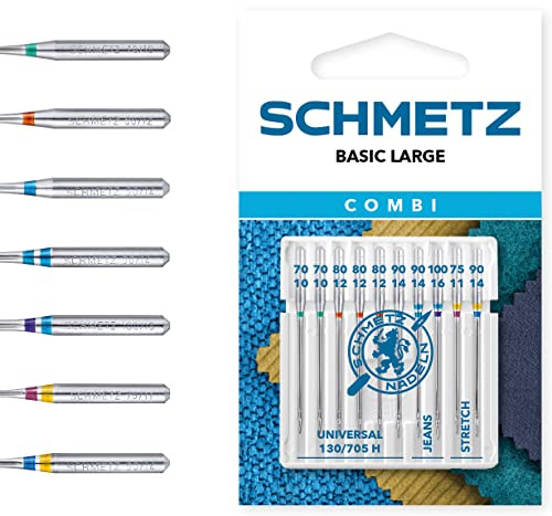 SCHMETZ | Combi-Box Basic Large | Sortenmix | 10 Nähmaschinennadeln | 130/705 H XVS | Universal / Jeans / Stretch