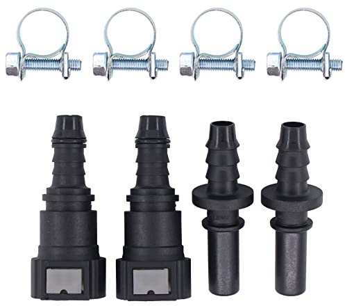 Car Motorcycle Fuel Line Hose Coupler Quick Release Connector 8mm 10mm Male and Female with Hose Clamps Clips Set of 2