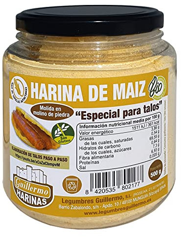 Guillermo | Harina de maíz BIO especial para talos - Bote 500g. | Apta para celíacos | Plato típico del País Vasco