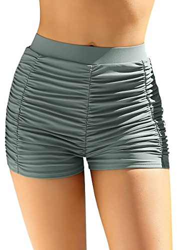 CharmLeaks Women Boyleg Swimming Board Shorts High Waist Tummy Control Swim Trunks Beach Shorts Gray XL