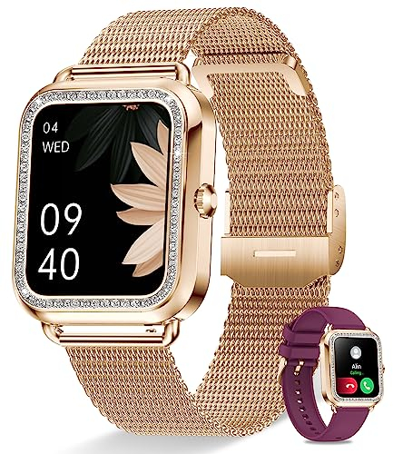 Orologio Smartwatch Donna Chiamate e Assistente Vocale, Smart Watch con Cardiofrequenzimetro Sonno Contapassi SpO2, Quadrante Personalizzato Orologio Fitness per Android iOS Sportivo Activity Tracker