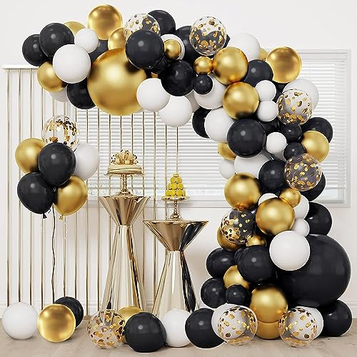 Black And Gold Balloon Arch Kit 119pcs Black Gold Party Decorations With Black Gold White Confetti Balloons For Graduation Retirement New Year Wedding Birthday Anniversary Party Decorations