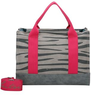 Fritzi Canvas Tote Bag Zebra Shopper Baumwollmix Damen Handtasche Umhängetasche Festival City Beach vegan Zebraprint 29,5 x 40 x 14 cm – Pink, Gruen