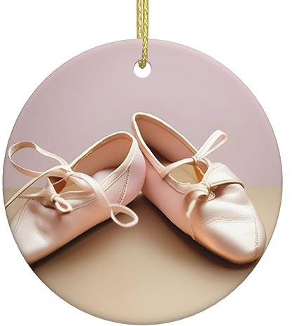 Round Ceramic Hanging Ornaments for Christmas, Ideal Hanging Xmas Tree Decorations Gift-Ballet shoes
