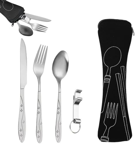 Ensemble de Couverts, Couverts en Acier Inoxydable, Couverts Lunch Box, Ensemble de Couverts Camping, Voyage Ensemble Couverts Set, pour Camping,Pique-Nique, Festivals et Les Voyages, Noir