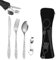 Cubiertos Camping de Acero Inoxidable, Porta Cubiertos Para Llevar Al Trabajo, Cubiertos Camping Set, Cubiertos para Llevar, Juego de Trabajo Cubiertos, para Exterior, Picnic, Viajes, Negro