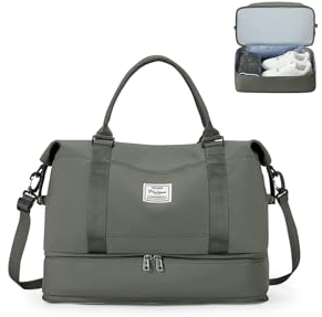 Reisetasche Damen 40x20x25 Ryanair Handgepäck Tasche Sporttasche Weekender Bag Schwimmtasche Wasserdicht Travel Duffle Bag Fitnesstasche Trainingstasche Krankenhaustasche mit Schuhfach,F2-Armeegrün