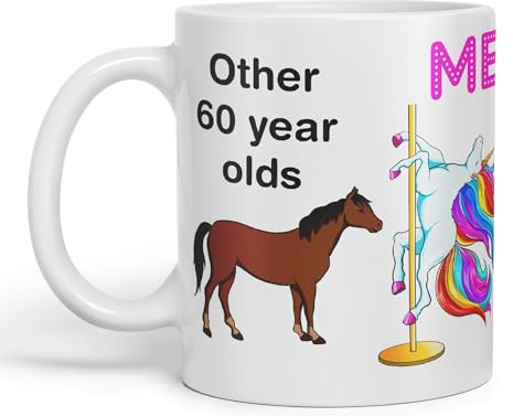Vixar Mug coloré Pole Dance Licorne 60e anniversaire ou autre 60 ans 330 ml Cadeau Travail Bureau Thé Café (Blanc)